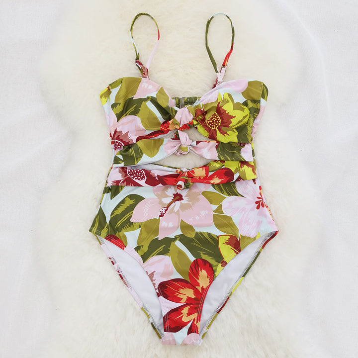 Dame Én-delt Badedragt med blomstret Ruffle-design og moderne Cut-Out Stilla