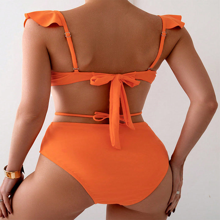 Dame Bikini-sæt med elegante ruffle-detaljer og høj benudskæring Skovae