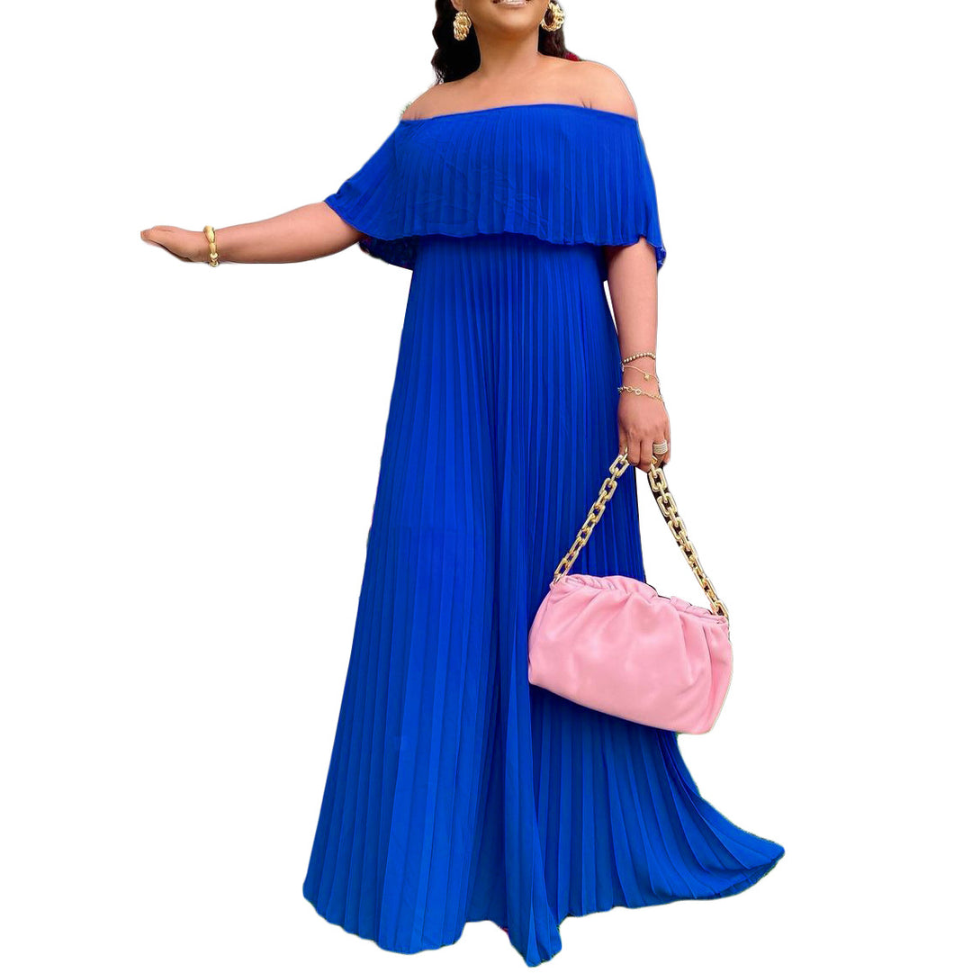 Dame Off-Shoulder Maxikjole med plisseret design og elastisk overdel Stilla