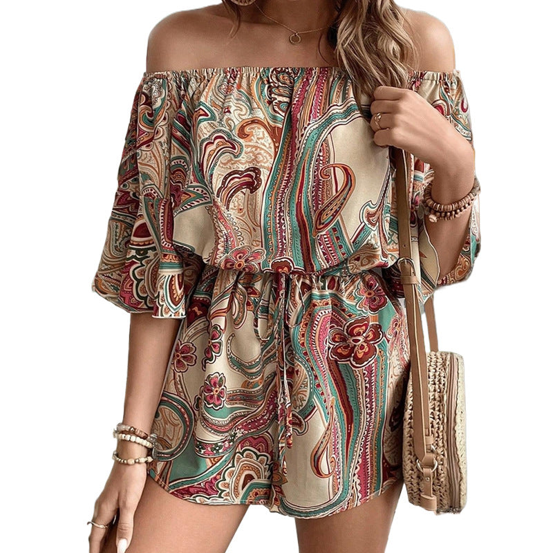 Dame Off-Shoulder Paisley-Print Romper med snøre-detalje Stilla