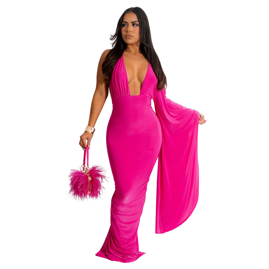 Dame Elegant Maxi-Kjole med asymmetrisk Cut-Out og langærmet Stilla