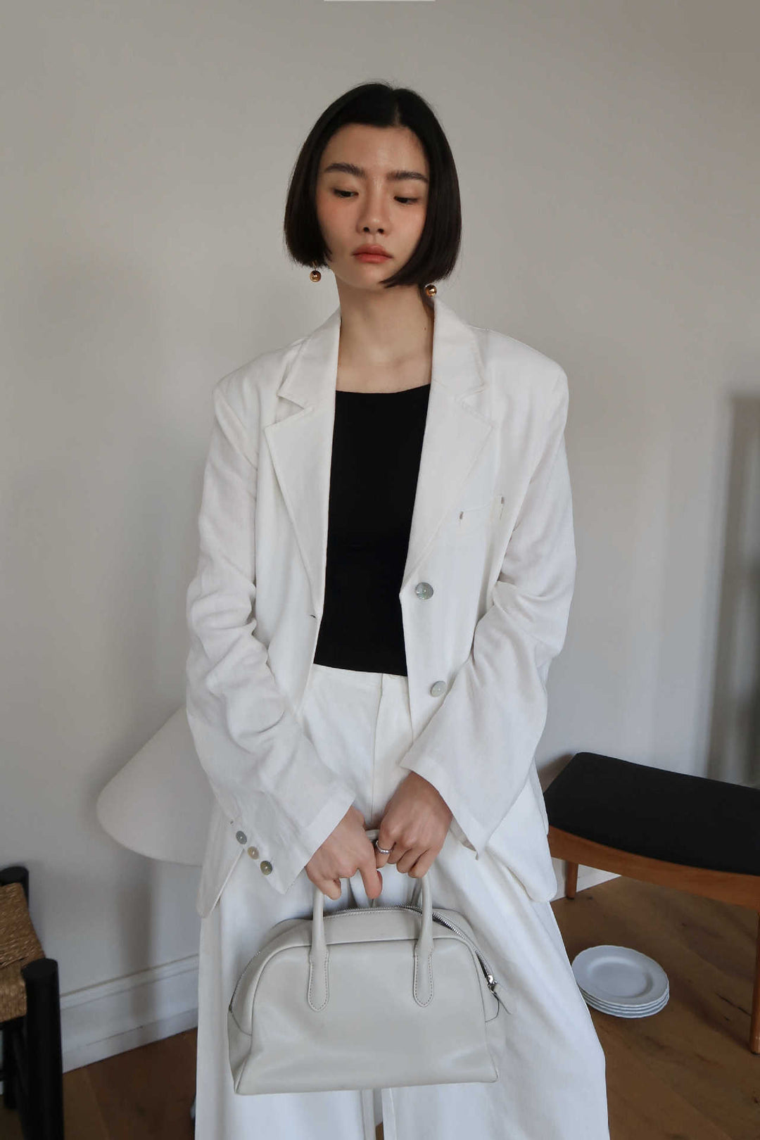 Damer afslappet linned blazer med struktureret finish Stilla