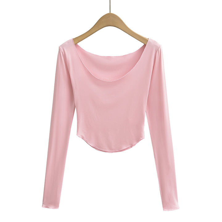 Dame langærmet crop-top med elegant rundhalsudskæring Stilla