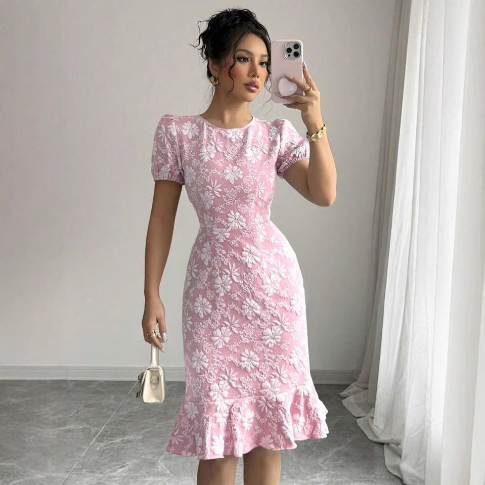 Dame Puffærmet Blomster Bodycon Kjole Stilla