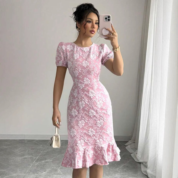Dame Puffærmet Blomster Bodycon Kjole Stilla