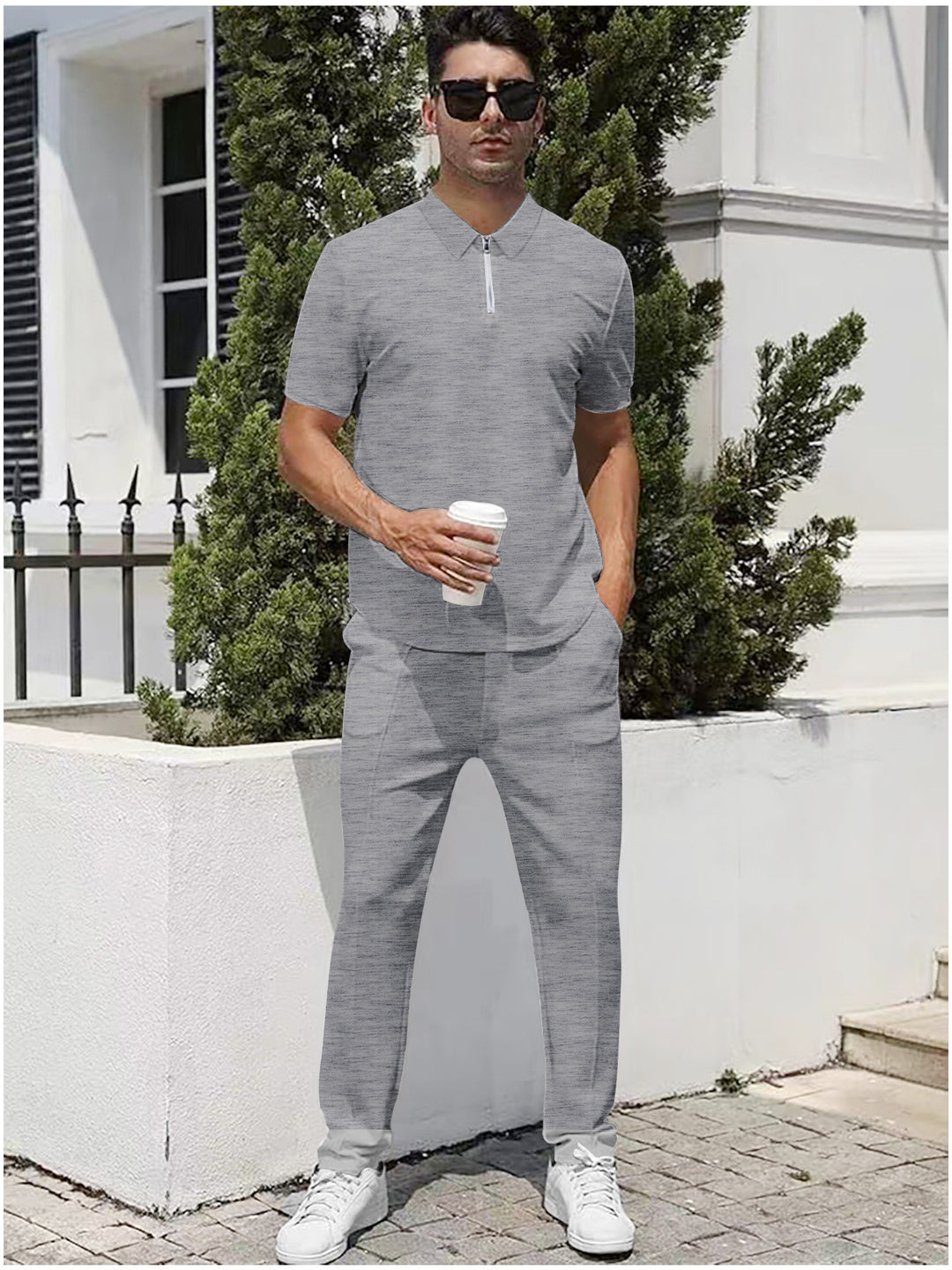 Herrer nan urban rejse polo-shirt med kort forreste lynlås, elastisk interlock og krølfri pleje Skovae