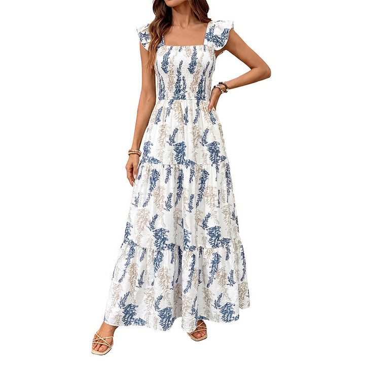 Dame Elegant Maxi Kjole med blomsterprint og off-shoulder volangærmer Skovae