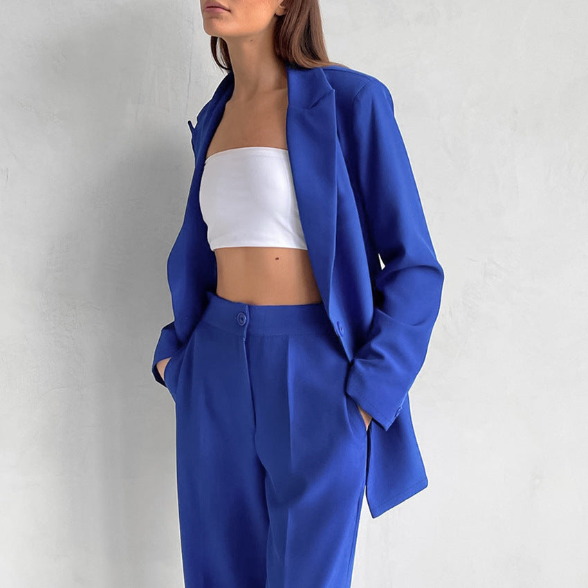 Dame Blazer- og Palazzo-bukser Sæt med moderne snit og elegant fald Stilla