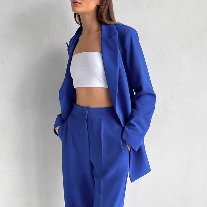 Dame Blazer- og Palazzo-bukser Sæt med moderne snit og elegant fald Stilla