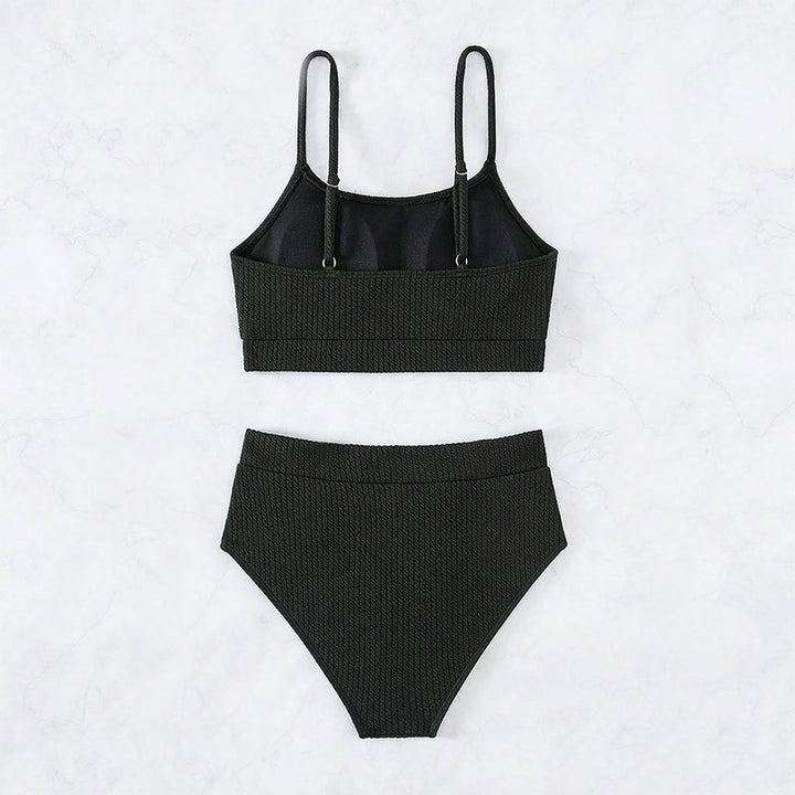 Dame High-Waist Bikini Sæt med sporty Crop-Top og Ribstruktur Skovae