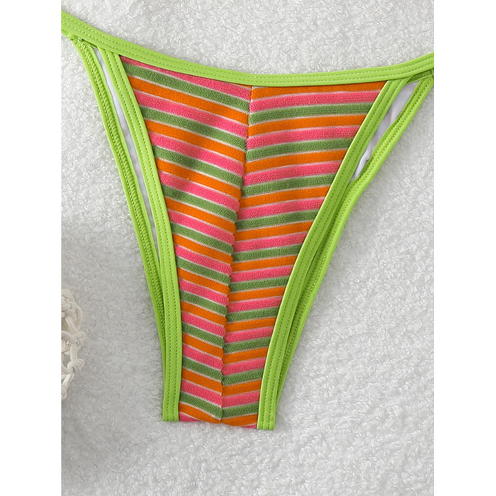Dame triangle-bikini med justerbare stropper og glad stribet mønster Skovae