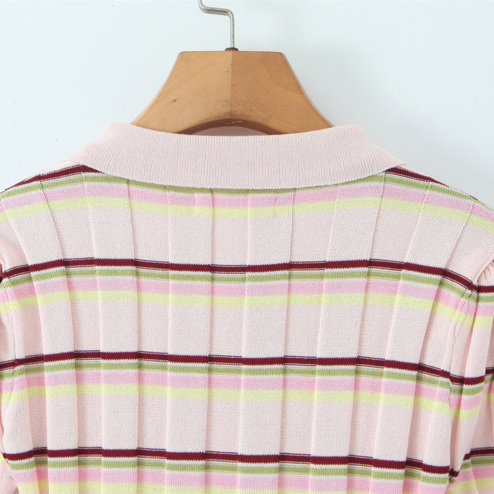 Dame polo t-shirt med fine striber og korte ærmer Skovae