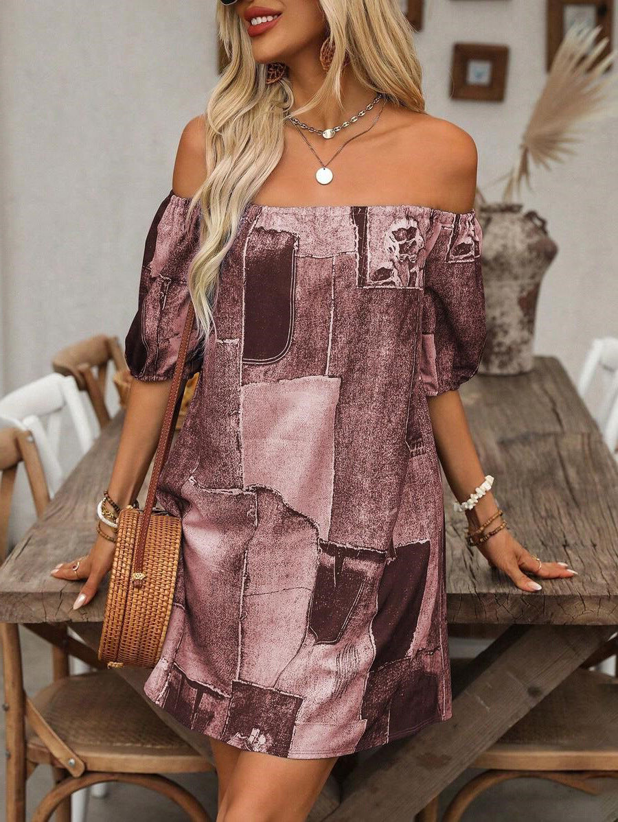 Dame Off-Shoulder Kjole med moderne Patchwork-design Stilla