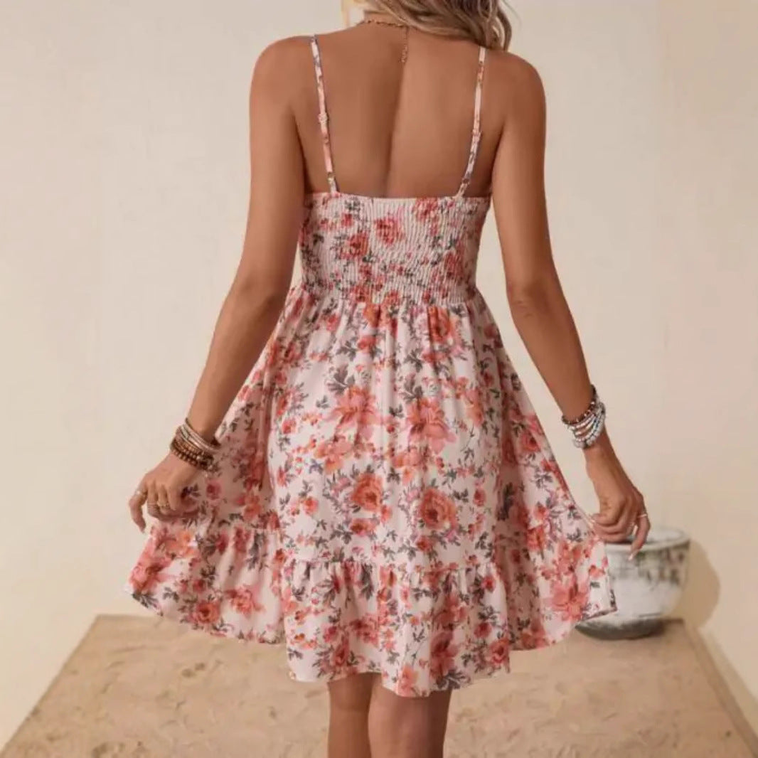 Dame Smocked Floral Sommerkjole Stilla