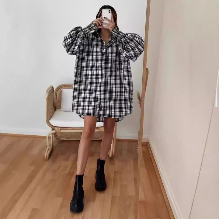 Kvinders Tjekket Oversized Skjorte med Casual Snit Skovae