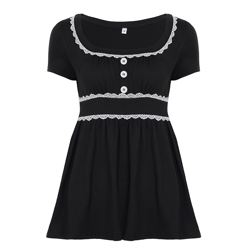 Damen Freizeitkleid mit Spitzenakzenten und eleganter Knopfleiste Skovae