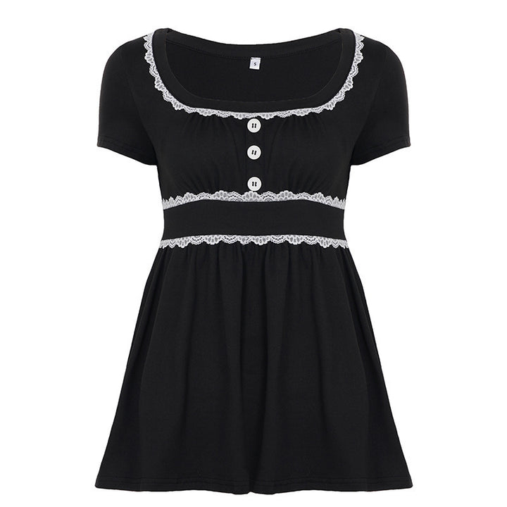 Damen Freizeitkleid mit Spitzenakzenten und eleganter Knopfleiste Skovae