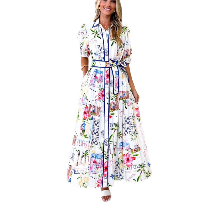 Dame Maxikjole med floralt print og taljefokus Stilla