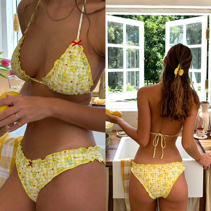 Dame Triangel-Bikini-Sæt med legesygt blomstermønster og elegante flæsedetaljer Stilla