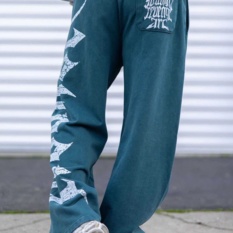 Herre nan vidde sweatbukser lavet af børstet fleece med sidelæns vintage-print og snor i livet Skovae