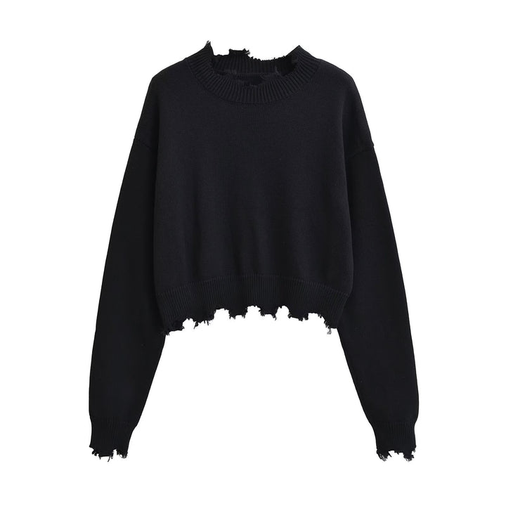 Dame afslappet cropped sweatshirt med trendy cut-out og frynset kant Stilla