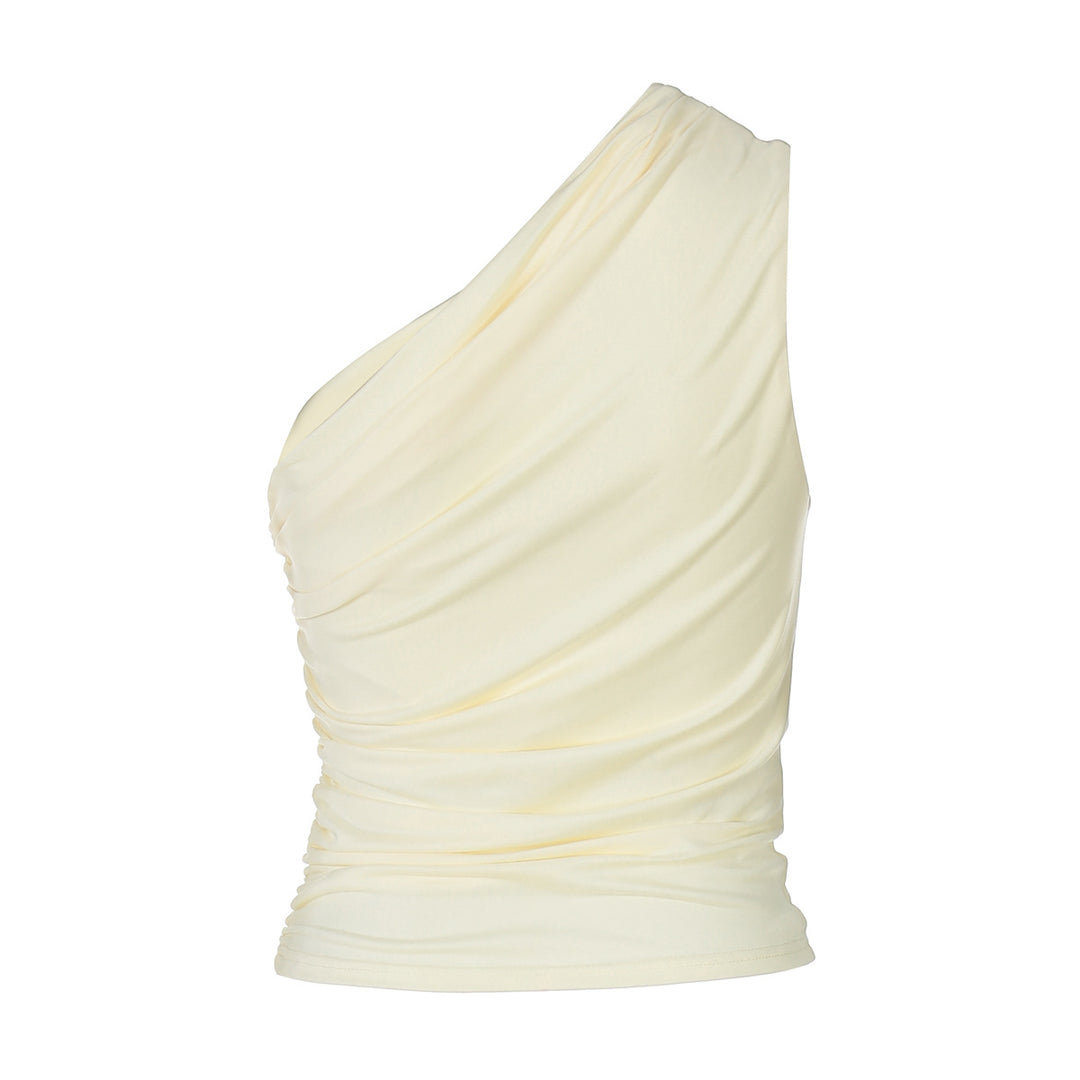Dame Asymmetrisk Vikkel Top i elastisk materiale med rynk Stilla