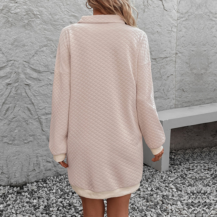 Kvinders sweaterkjole med opretstående krave og varmende vaffelmønster Stilla