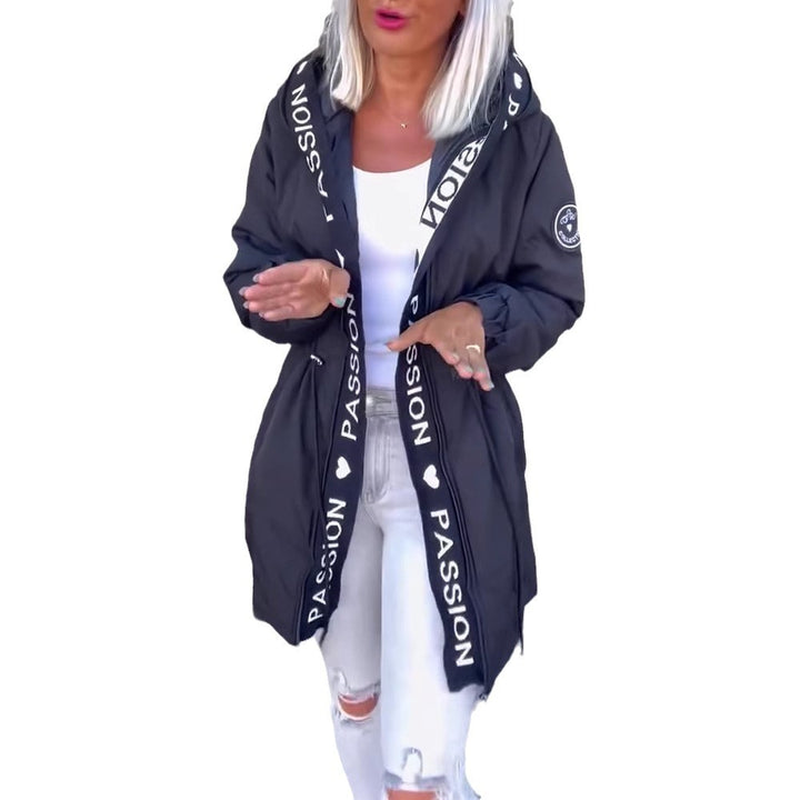 Dame nan Hoodie parka med tunneltræk talje og logo bånd lynlås Skovae