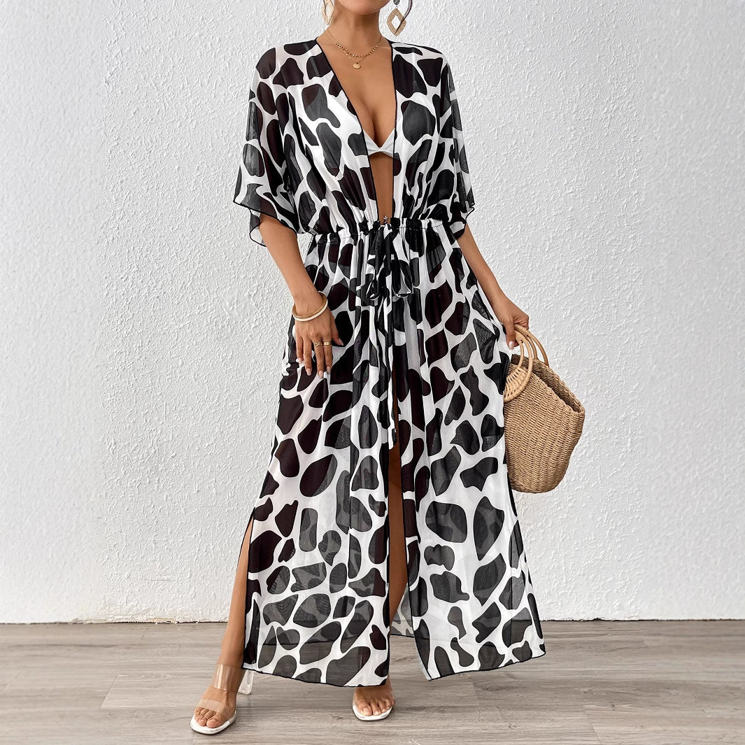 Dame mode strandkaftan med sidelivsnorm Skovae