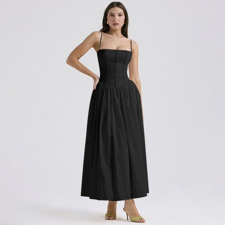 Kvinders Elegant Maxi Kjole med Slim Fit og Rynket Design ved Taljen