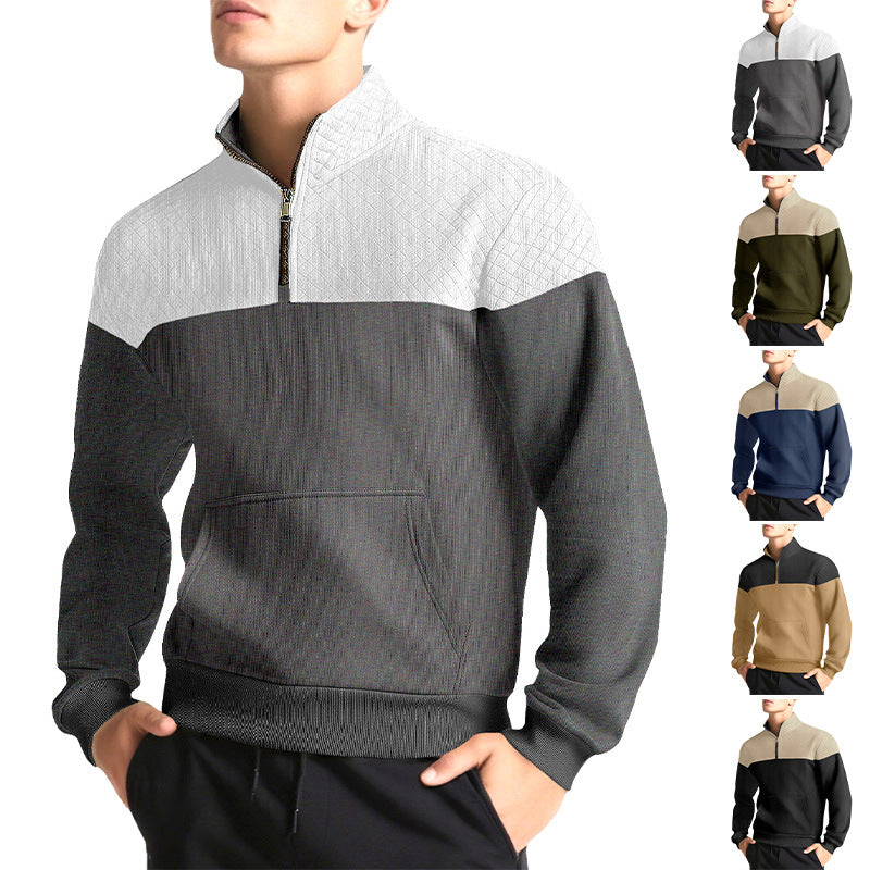 Herrer nan halvlyn-sweatshirt med quiltede skulderparti, kengurulomme og ribbede manchetter Skovae