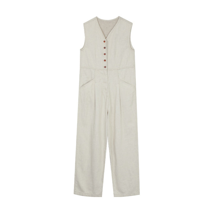 Dame jumpsuit med V-udskæring og praktiske lommer Stilla