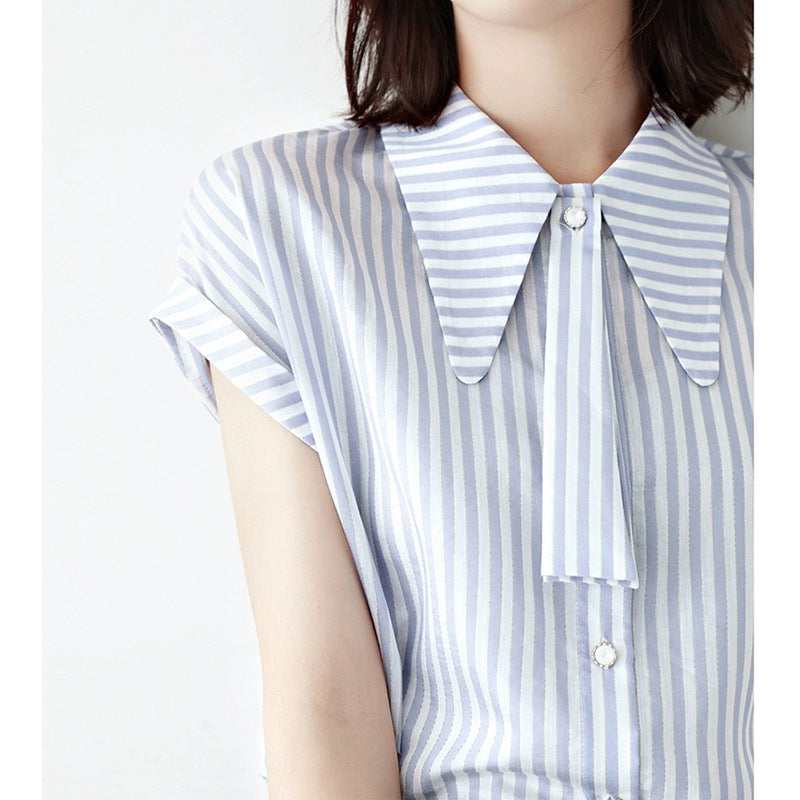Dame stribet bluse med elegant krave og kvalitetsdetaljer Stilla