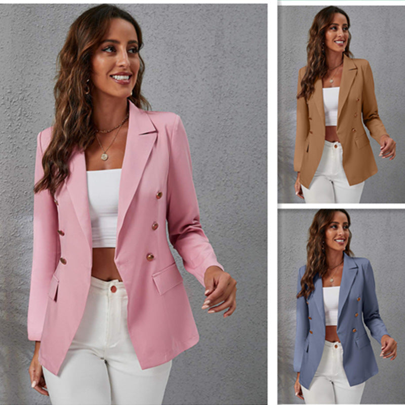 Dame Elegant Blazer med dobbelt knaplinje og sidelommer Stilla