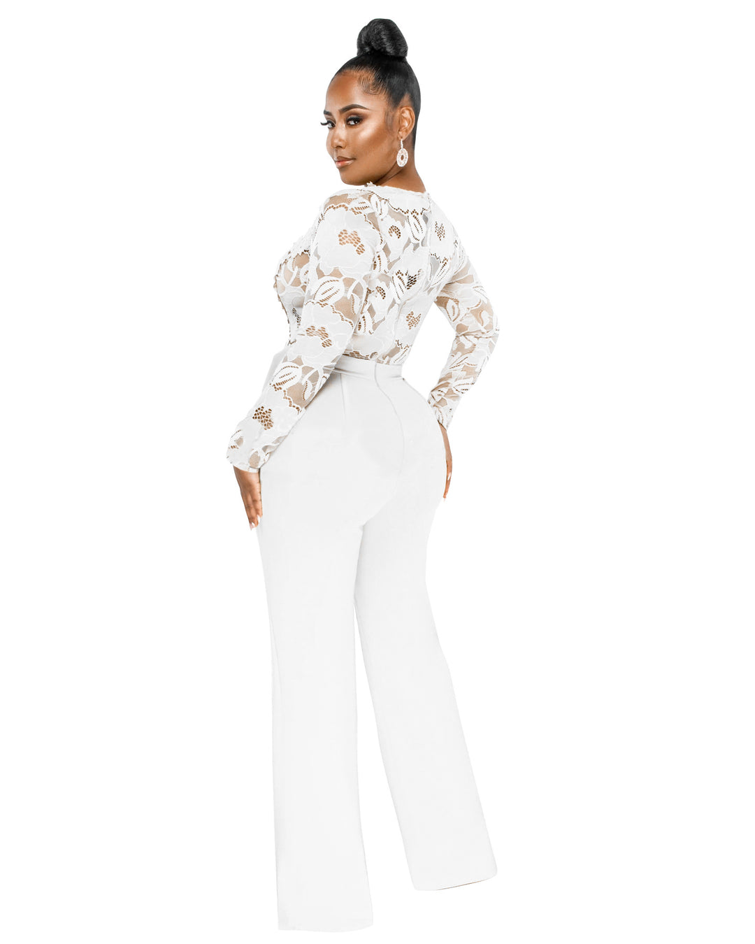 Dame Elegant Jumpsuit med dyb V-udskæring og spidsedetaljer Stilla