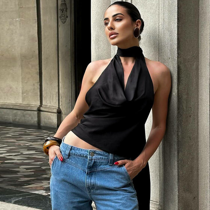 Dame Elegant Wrap-top med raffineret krave og blødt flydende stof Stilla