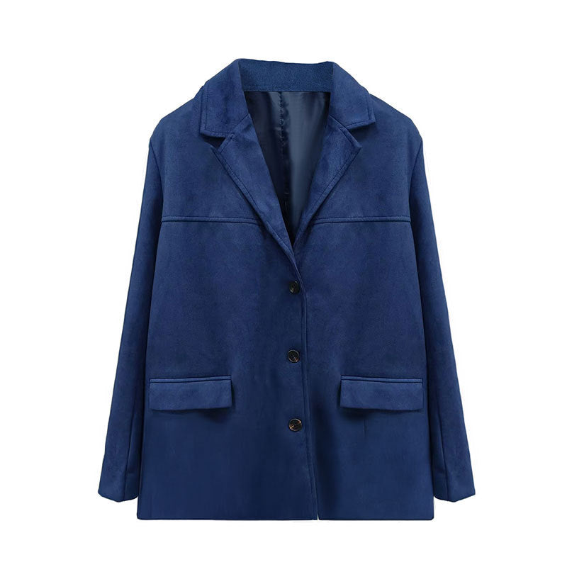 Dame Elegant Suede Jakke med Klassisk Snit og To Lommer Stilla