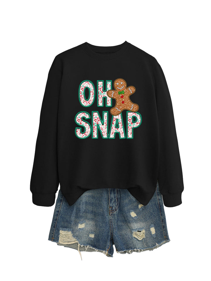 Kvinders sweatshirt med sjovt peberkagemand motiv og glitrende bogstaver Stilla