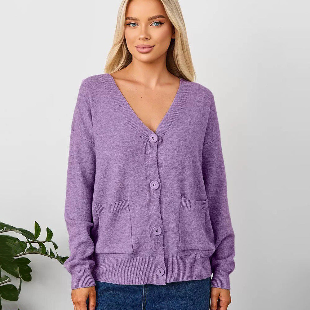 Kvinders chunky strik cardigan med dyb V-hals og praktiske lommer Stilla