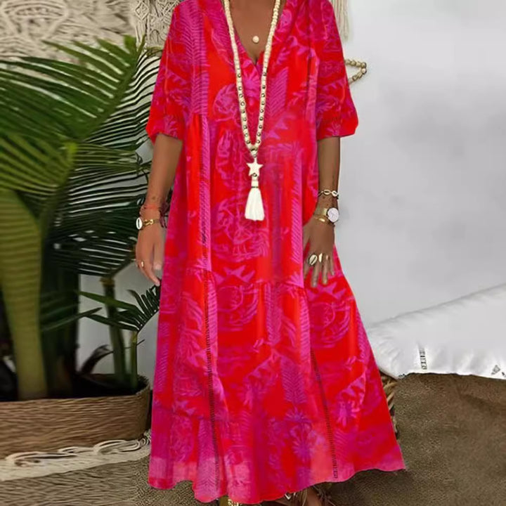 Dame nan Boho-langkjole med dyb V-hals, stufensnit og afslappet oversized pasform Skovae