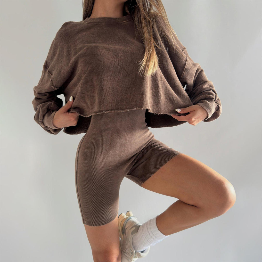 Kvinders afslappede sweatshirt og shorts sæt Stilla