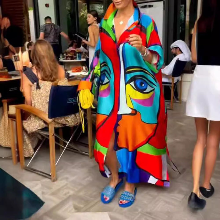 Kvinders Plus Size Strandfrakke med Farverigt Grafisk Print Stilla