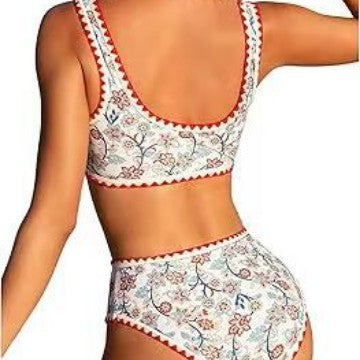 Dame højtaljede bikini-sæt med blomstermønster Skovae
