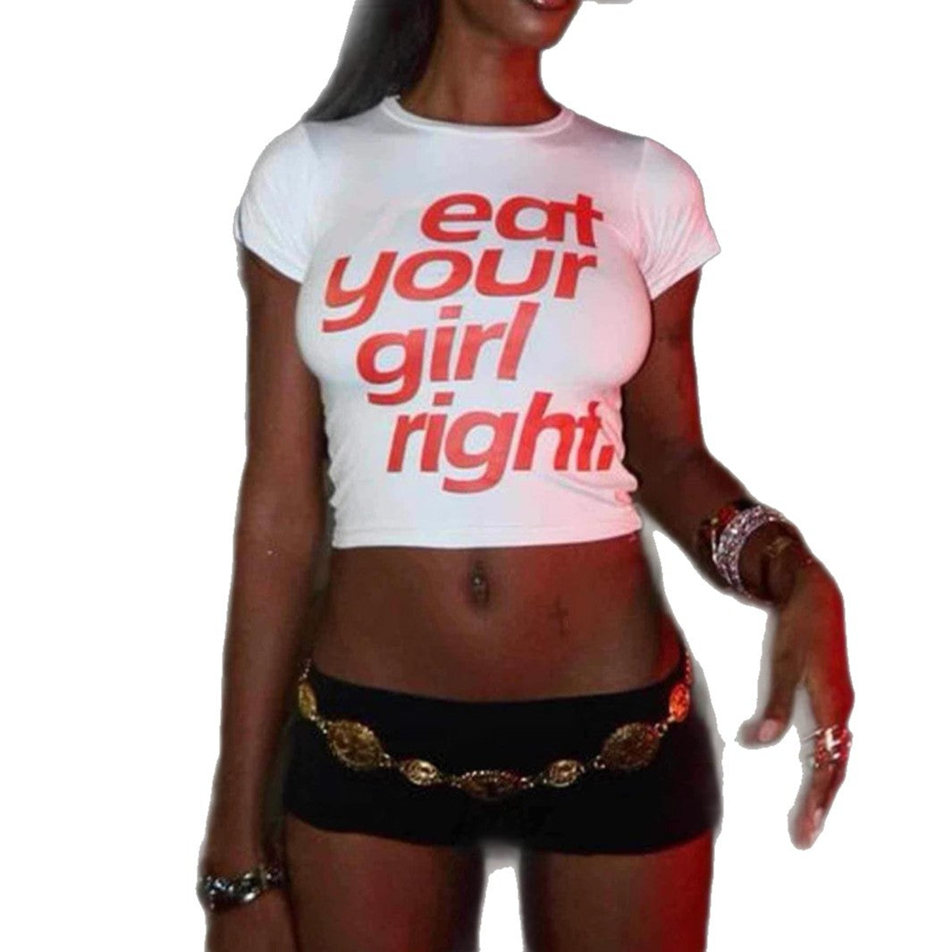 Dame Crop T-Shirt med kreativ statementtryk Skovae