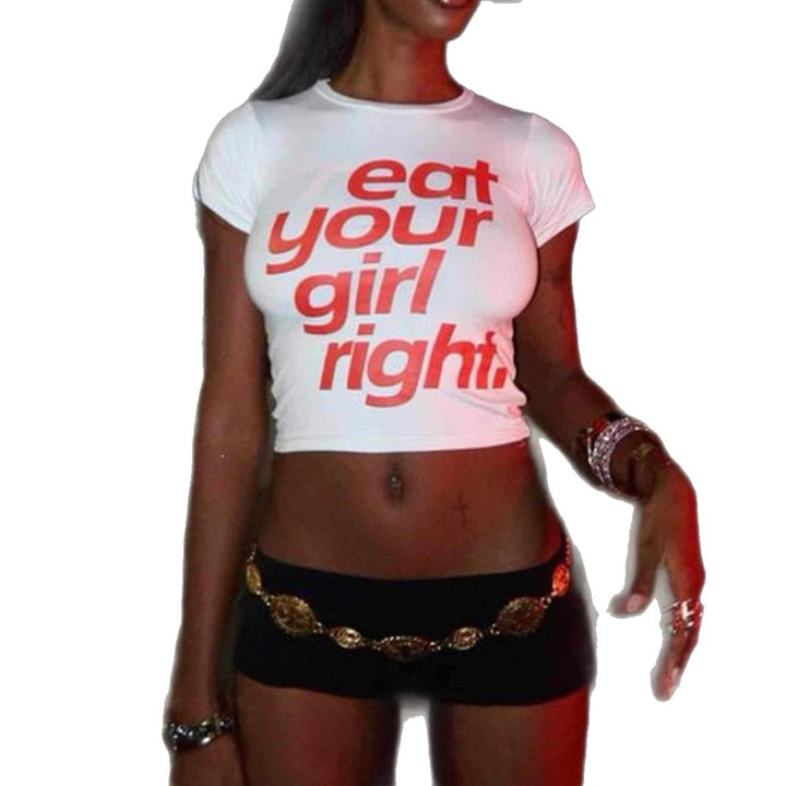 Dame Crop T-Shirt med kreativ statementtryk Skovae