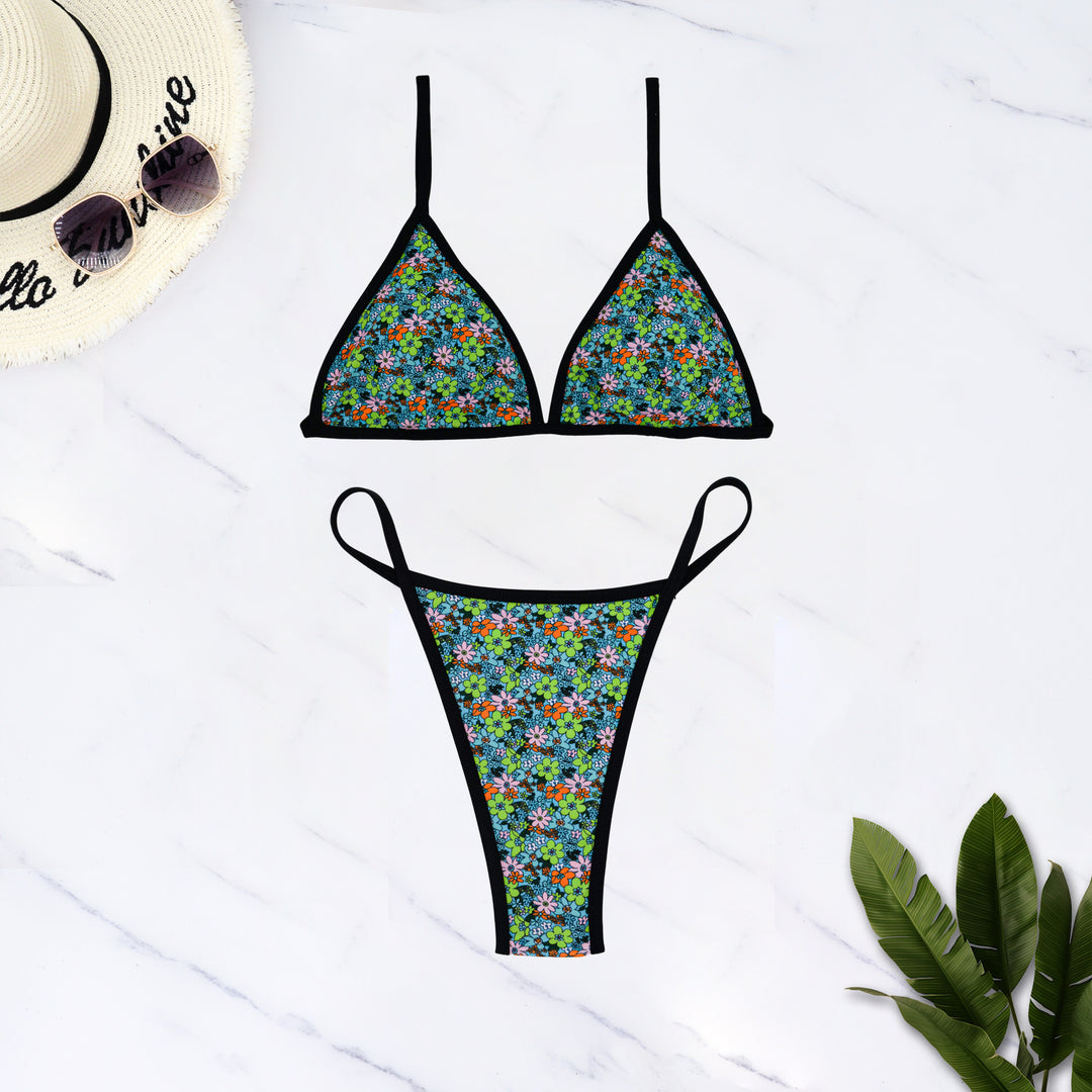 Dame Triangel-Bikini med blomsterdesign og justerbare stropper Skovae