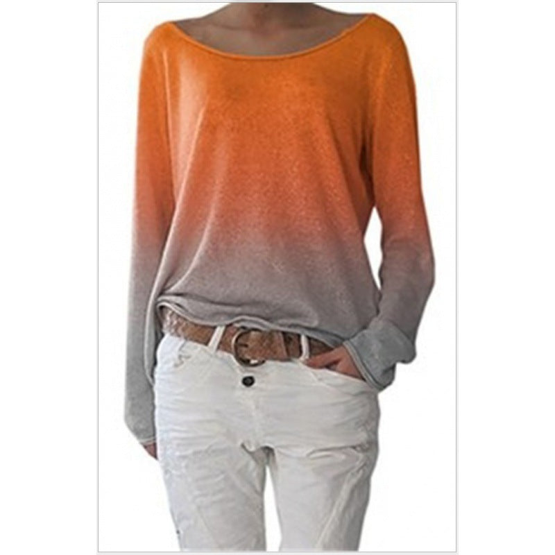 Kvindernes Oversized Sweater med Ombre Design og Bred Rund Udhuling Stilla