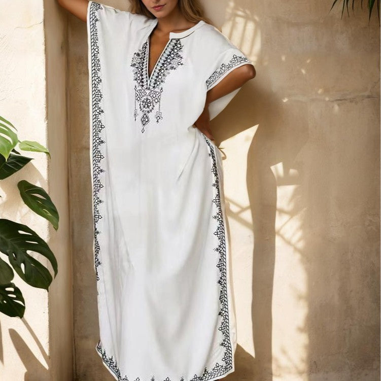 Dame Kaftan med detaljeret kant og V-udskæring Stilla