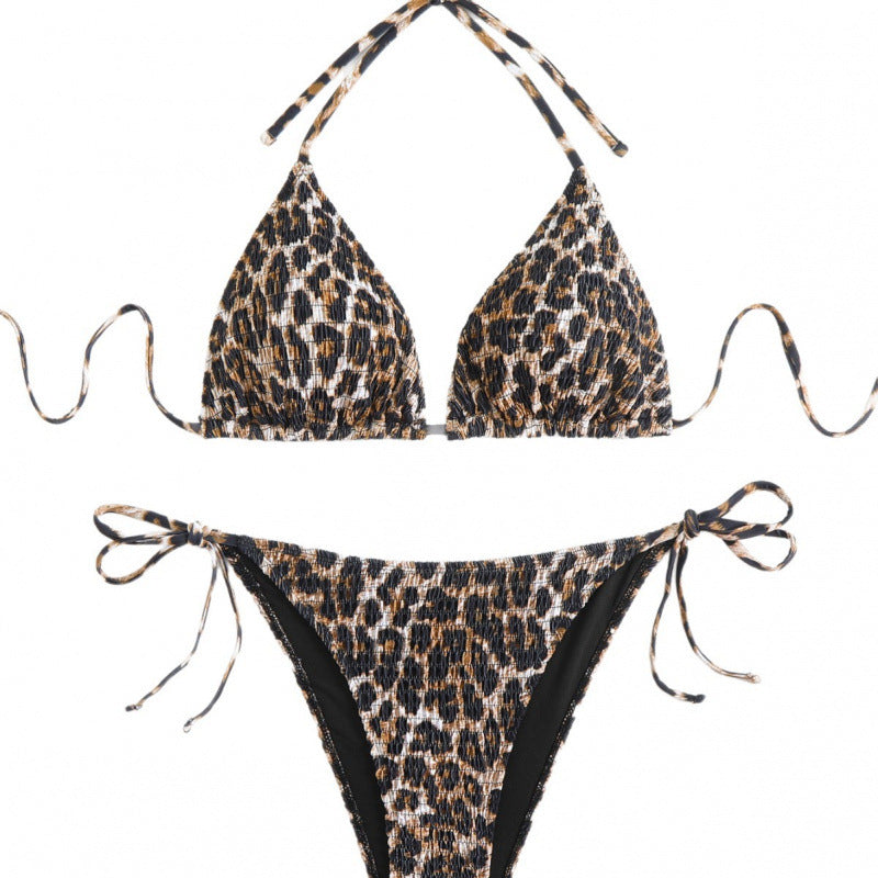 Dame triangle bikini med trendy dyreprint og høj benudskæring Skovae