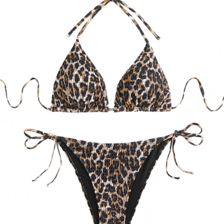 Dame triangle bikini med trendy dyreprint og høj benudskæring Skovae